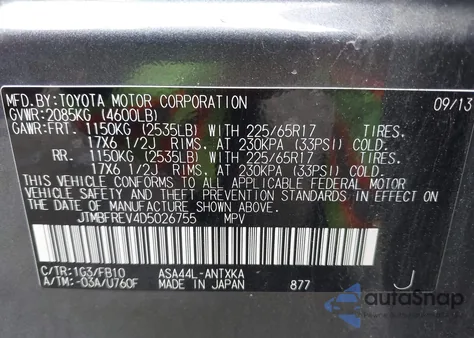 2013 Toyota Rav4 Le z USA, uszkodzony, nr VIN JTMBFREV4D5026755